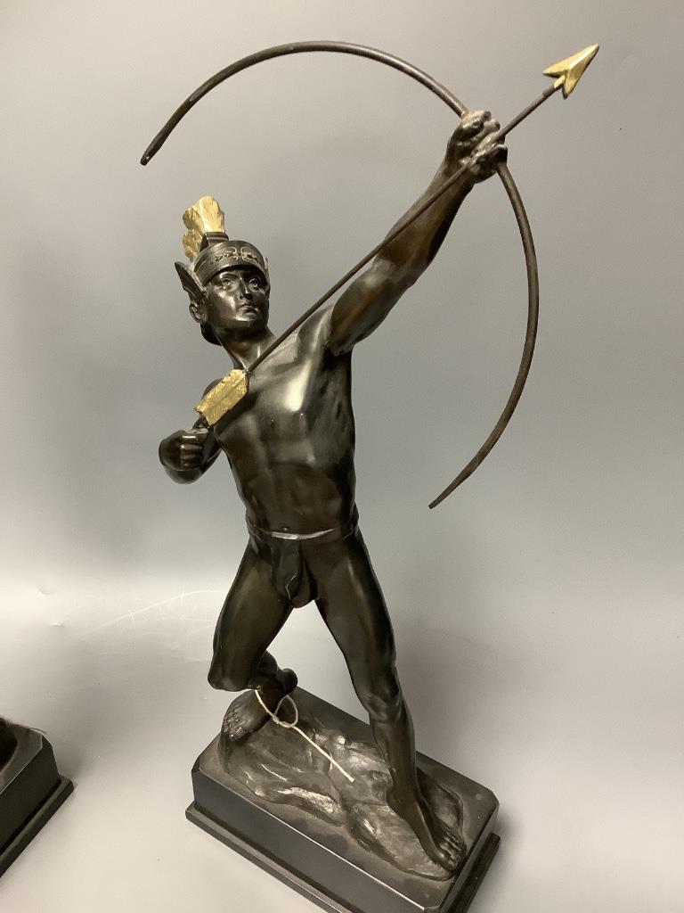 A pair of bronzed Roman archer and a spearman, total height 42cm